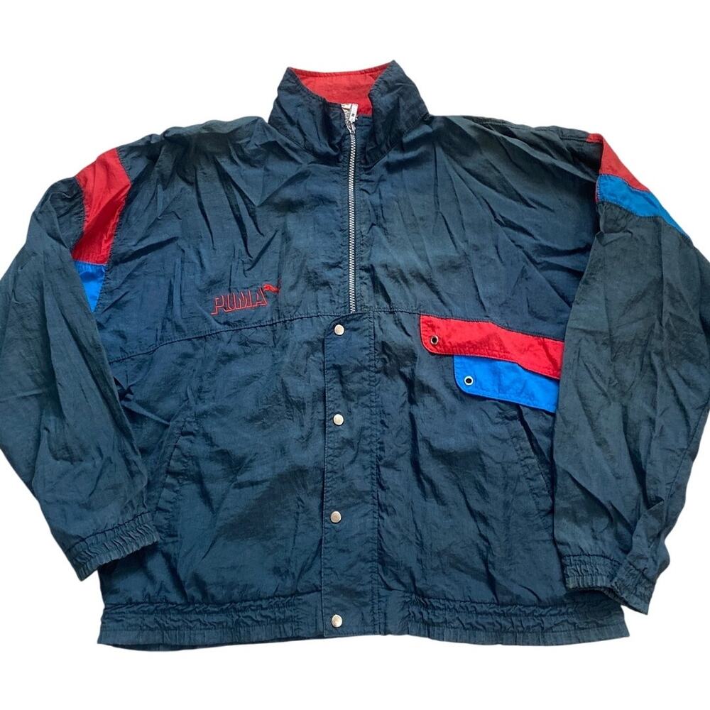 Vintage Puma WindbreakerTrack Jacket Size M Blue & Red Colorblock